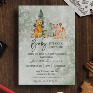 Invitación Invierno Bosque Bebé Está Hacía Frío Afuera Baby S