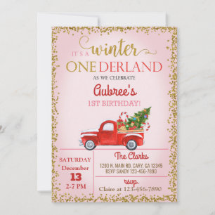 Invitación Invierno Camión Rojo de Onederland 1er cumpleaños.