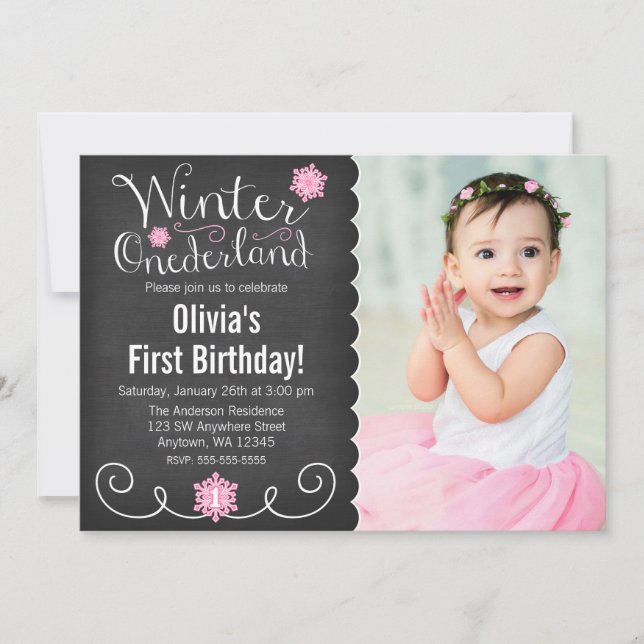 Invitación Invierno caprichoso Onederland Foto Primer cumplea (Anverso)