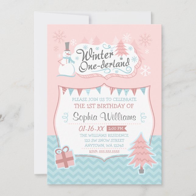 Invitación Invierno Chica de Snowman de Onederland Primer cum (Anverso)