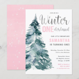 Invitación Invierno chica Onederland de plata rosa primer cum