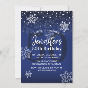 Invitación Invierno Copos de Nieve Royal Blue 50 cumpleaños