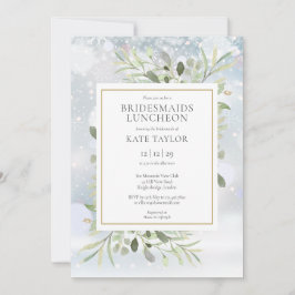 Invitación Invierno Copos de Nieve Verdor Bridesmaids Luncheo