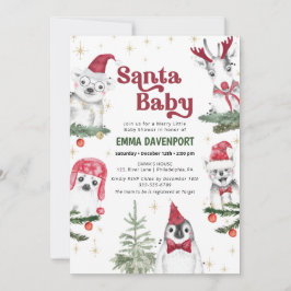 Invitación Invierno de animales de Santa Baby Shower