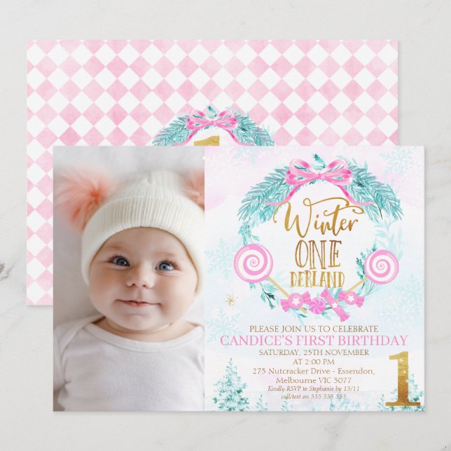 Invitación Invierno de caligrafía de oro Foto de Onederland C (Anverso / Reverso)