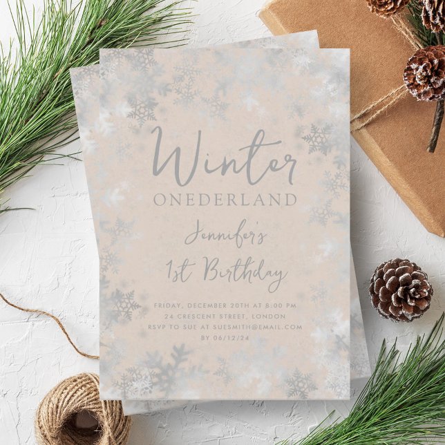 Invitación Invierno de Champagne de plata ONEDERLAND 1º cumpl (Silver Champagne Winter ONEDERLAND 1st Birthday Invitation)