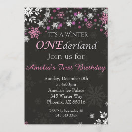 Invitación Invierno de copo de nieve rosa Un derland Chica Cu