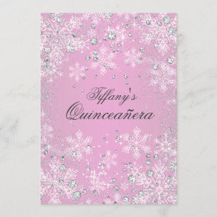 Invitación Invierno de copo de nieve rosa Wonderland Quincean
