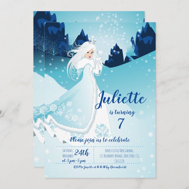 Invitación Invierno de cumpleaños congelado (Anverso / Reverso)