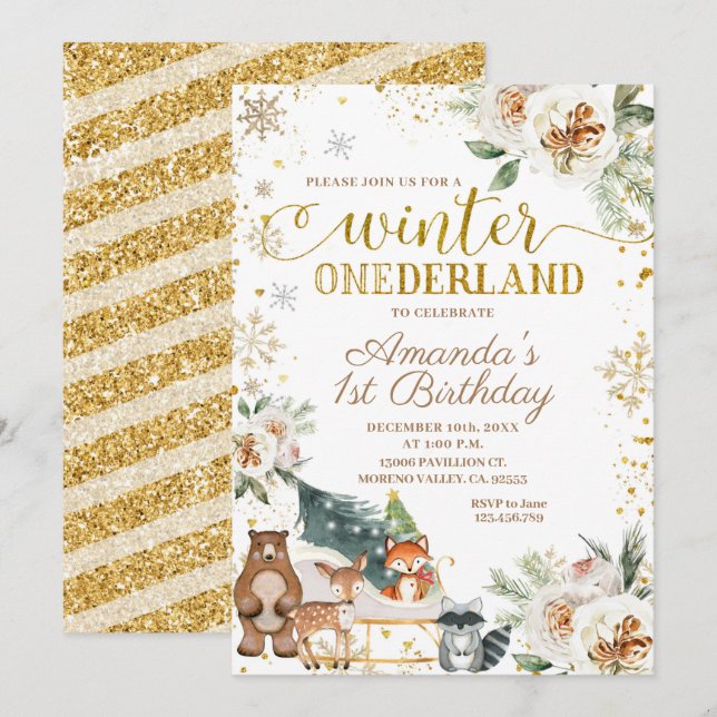 Invitación Invierno de Flor Blanca Norteamérica Cumpleaños (Anverso / Reverso)