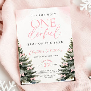 Invitación Invierno de guiño rosado Chica Onerderland Primer 