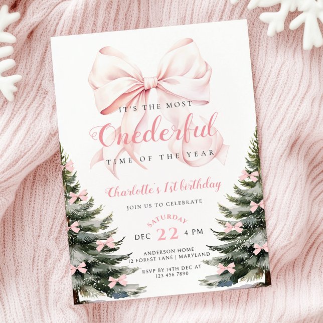 Invitación Invierno de guiño rosado Chica Onerderland Primer  (Subido por el creador)