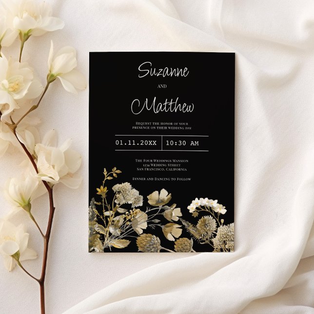 Invitación Invierno de invierno marfil marrón marrón negro (Ivory white brown black wildflower winter Wedding)
