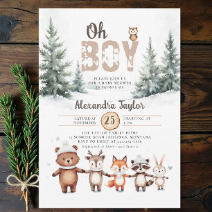 Invitación Invierno de los animales de Woodland Oh Boy Baby S