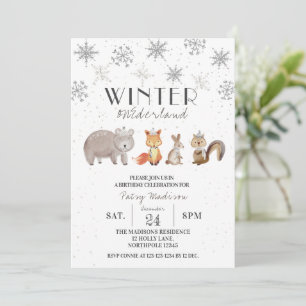 Invitación Invierno de los Animales Forestales Cumpleaños de