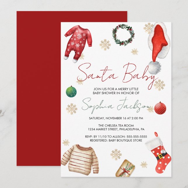 Invitación Invierno de los Navidades de Santa Baby Shower (Anverso / Reverso)