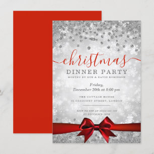 Invitación Invierno de los Navidades rojos modernos y platead