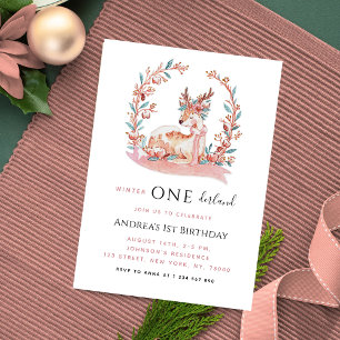 Invitación Invierno de los renos rosados Chica de Omniéderlan