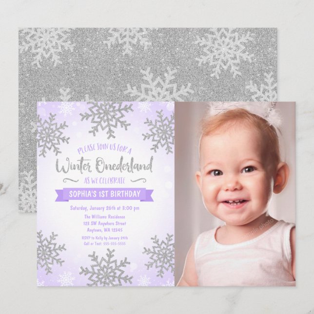 Invitación Invierno de Morple Silver Onederland Foto de prime (Anverso / Reverso)