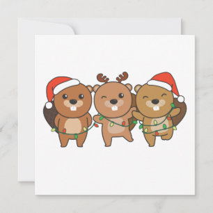 Invitación Invierno de Navidad de castor Animales adorables c