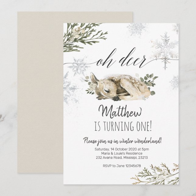 Invitación Invierno de Oh Deer (Anverso / Reverso)