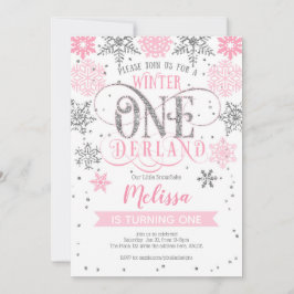 Invitación Invierno de Onederland 1er cumpleaños, plata rosa