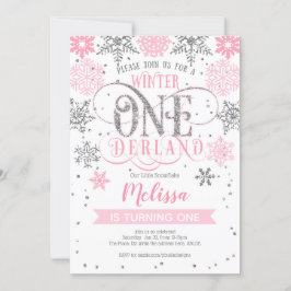 Invitación Invierno de Onederland 1er cumpleaños, plata rosa