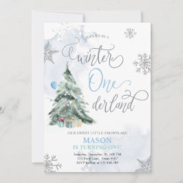Invitación Invierno de Onederland Niño Azul Primer cumpleaños