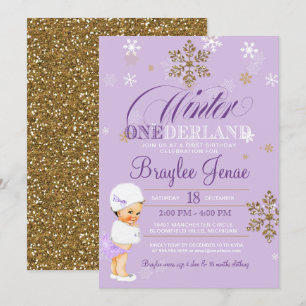 Invitación Invierno de Onederland Primer cumpleaños Brunette 