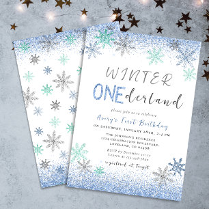 Invitación Invierno de Onederland Primer cumpleaños copos de