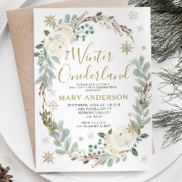 Invitación Invierno de Oro Nieve Onederland Primer cumpleaños