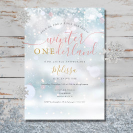 Invitación Invierno De Oro Y Rosa De Primer Cumpleaños De Omá