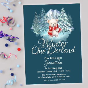 Invitación Invierno de Oso Cute Onederland Primer Fiesta de c