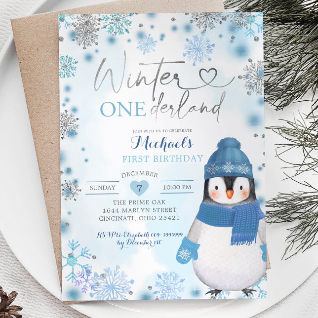 Invitación Invierno de Pingüino Copos de Nieve en la Tierra N (Subido por el creador)