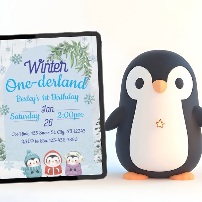 Invitación Invierno de Pingüino One-derland Primer cumpleaños (Subido por el creador)