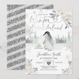 Invitación Invierno de Pingüino Onederland Snowflake Primer c