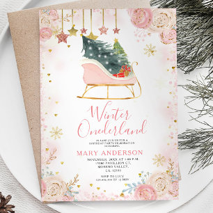 Invitación Invierno de Pink Sleigh Snowy Onederland 1er cumpl