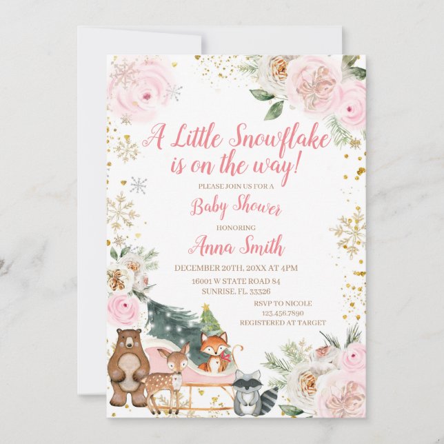 Invitación Invierno de PINK Un pequeño copo de nieve está en  (Anverso)