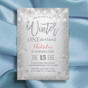 Invitación Invierno de plata moderno ONEderland Primer Fiesta