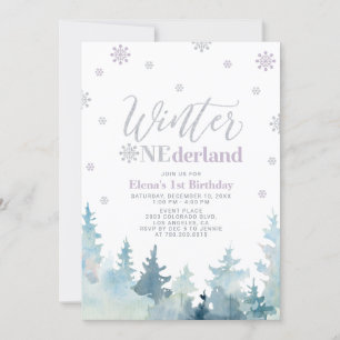 Invitación Invierno de plata y morado onederland 1º cumpleaño