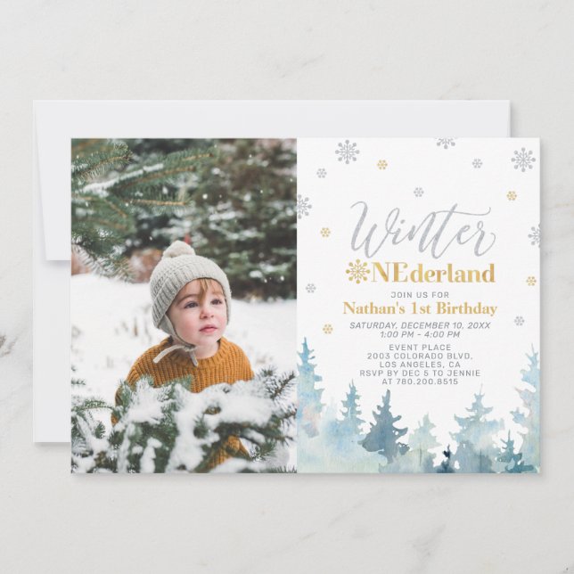 Invitación Invierno de Plata y Oro Niño de Onederland Primer  (Anverso)