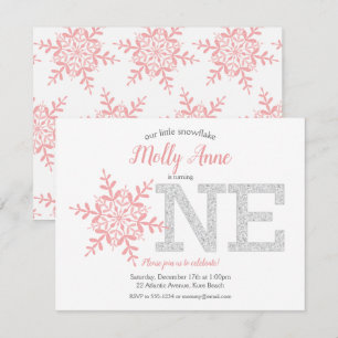 Invitación Invierno de Purpurina de Plata Rosa con Snowflake 
