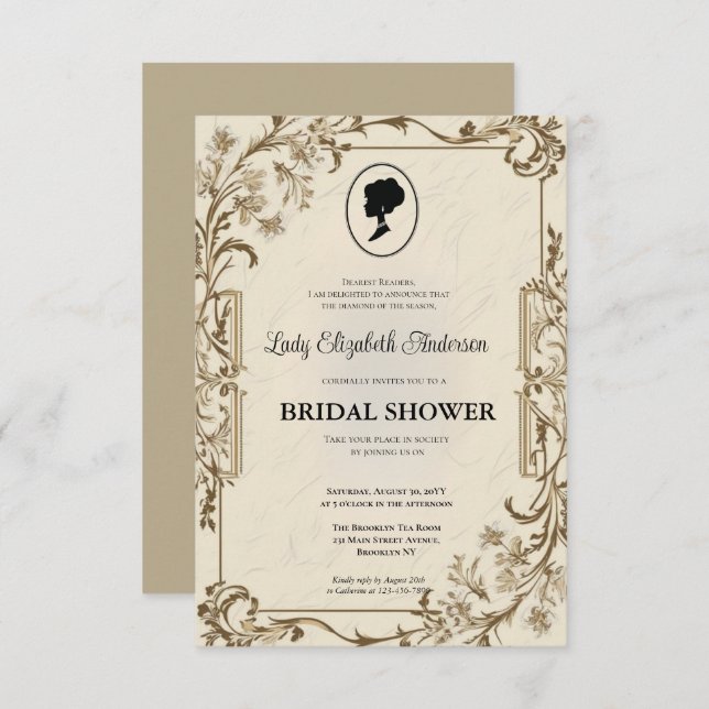 Invitación invierno de regencia dorado Bridgerton Bridal Show (Anverso / Reverso)