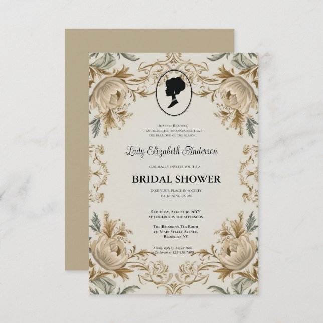 Invitación invierno de regencia dorado Bridgerton Bridal Show (Anverso / Reverso)