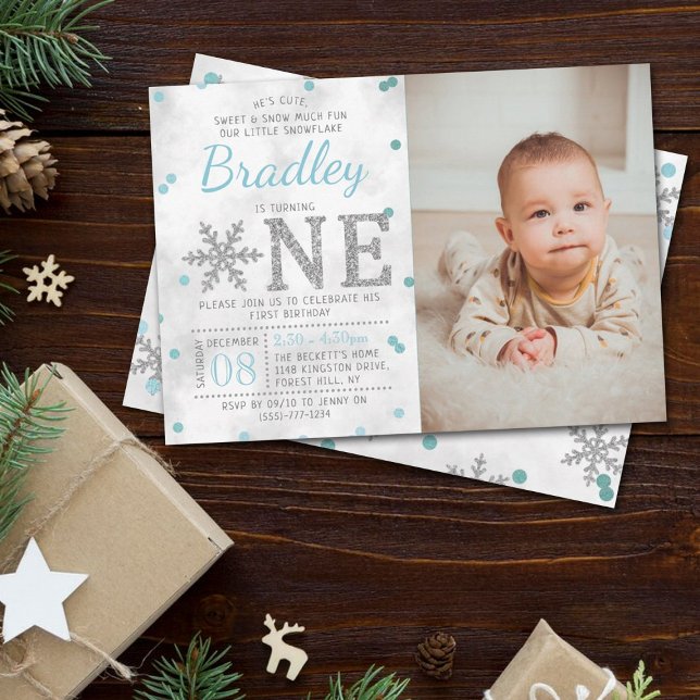Invitación Invierno de Snowflake Foto de primer cumpleaños (Subido por el creador)