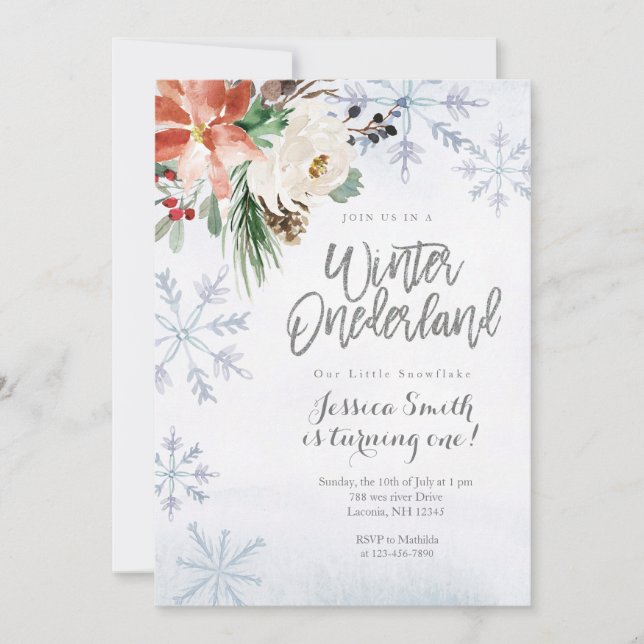 Invitación Invierno de Snowflake Onederland 1er cumpleaños (Anverso)