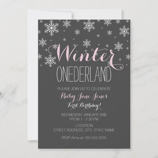 Invitación Invierno de Snowflake Onederland Primer cumpleaños (Anverso)