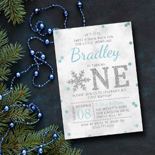 Invitación Invierno de Snowflake Primer cumpleaños