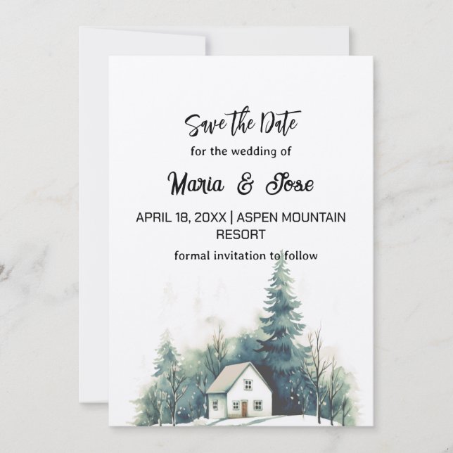 Invitación Invierno de vacaciones Pine House Hill Trees Save  (Anverso)