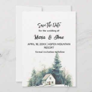 Invitación Invierno de vacaciones Pine House Hill Trees Save
